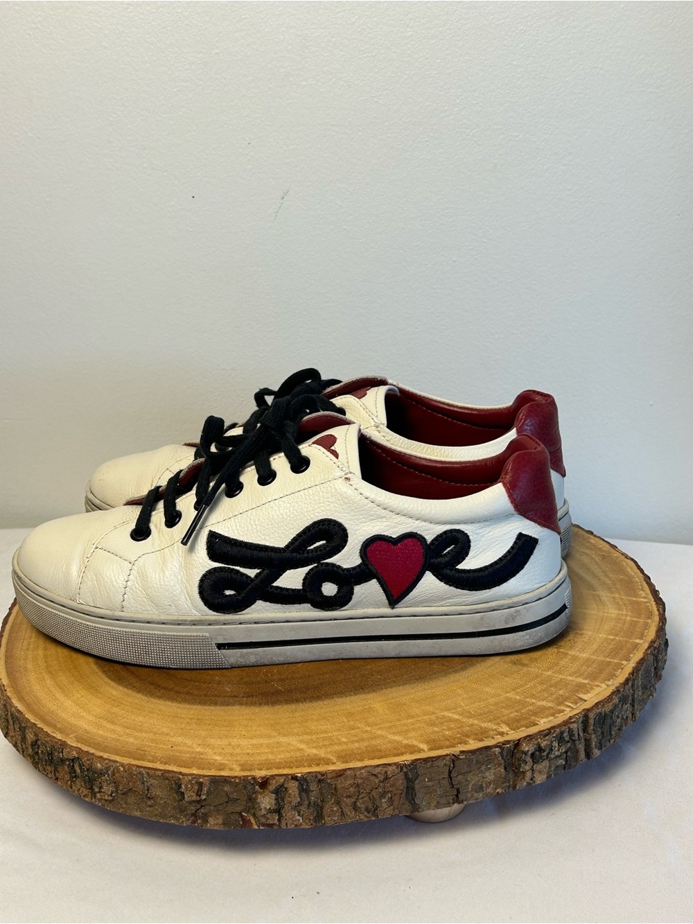 Brighton Love Heart Leather Sneakers White Red Black Size 8